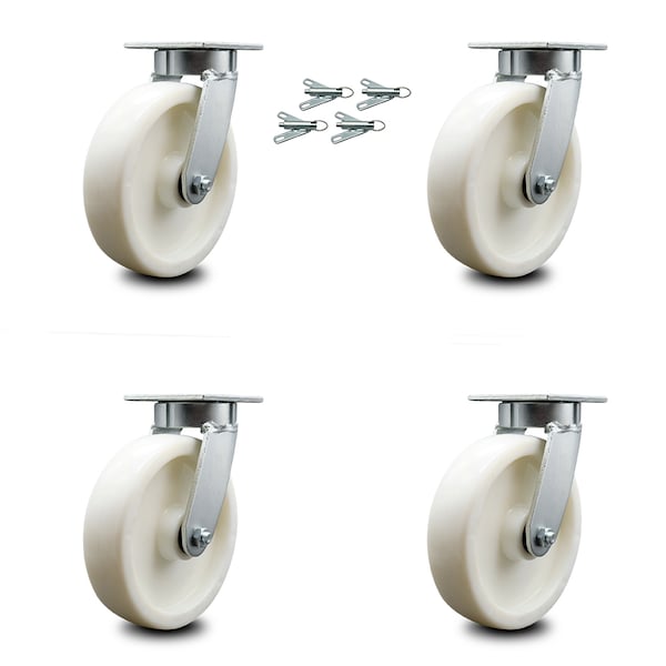 8 Inch Kingpinless Nylon Wheel Swivel Caster Set with Swivel Lock
